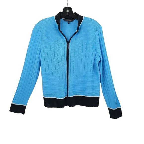 Ming Wang Twin Set Cardigan Tank Top READ Womens Size S Blue Full Zip Sweater - Picture 11 of 16